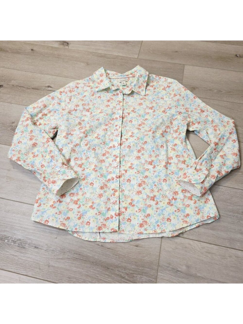 Womens Long Sleeve Granny Chic Floral Button Down L.L. Bean Cotton Blouse Sz M